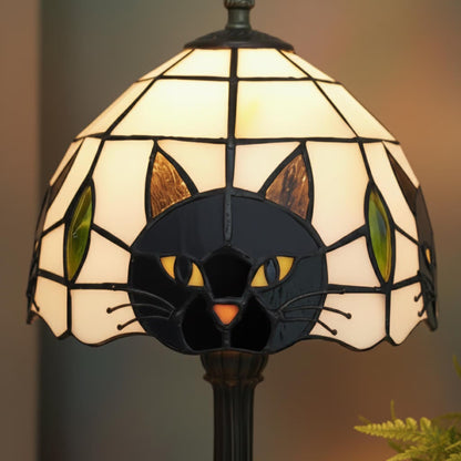 Black Cat Stained Glass Table Lamp