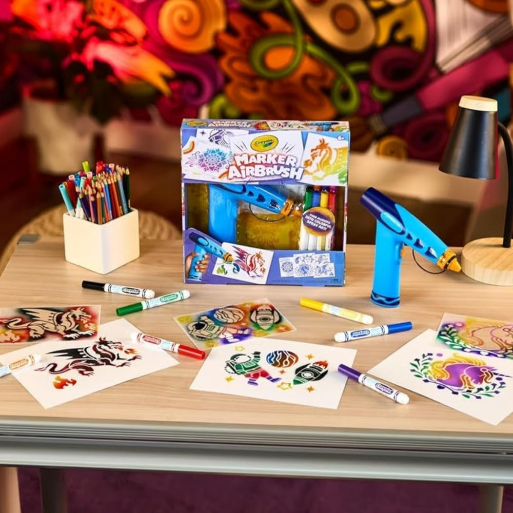 🎁Last Day Promotion 49% OFF🔥Marker Airbrush Spray DIY Craft Art Kit For Kids With 8 Washable Markers & 5 Stencils