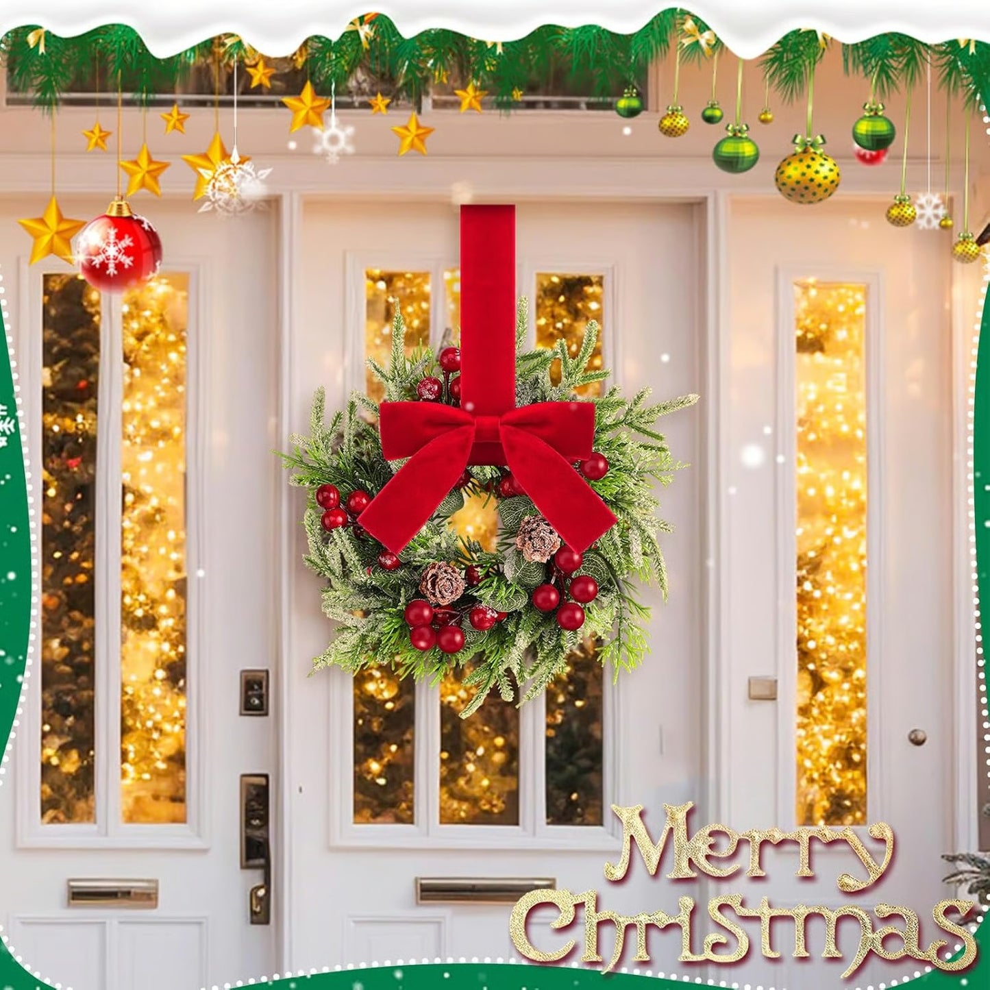 Christmas Mini Wreaths with Ribbon Bows & Red Berries