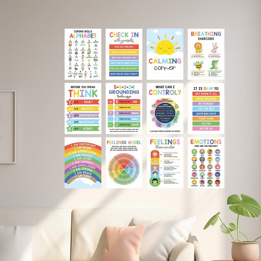 12Pcs Calming Corner Posters✨ – Soothe Emotions & Boost Calm!💖📚