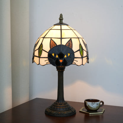 Black Cat Stained Glass Table Lamp
