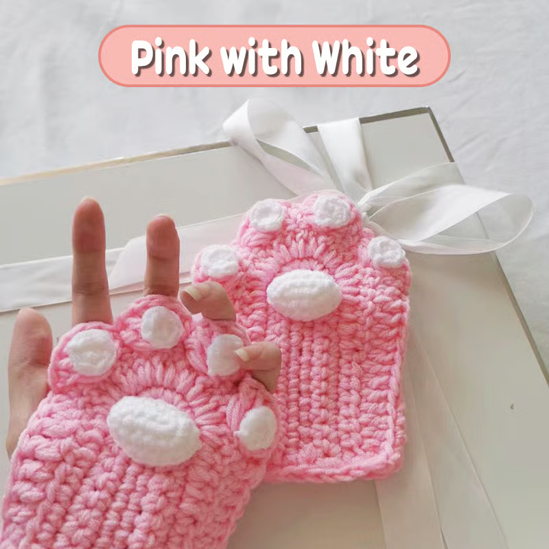 🐾Hand-Crocheted Cat Paw Mittens