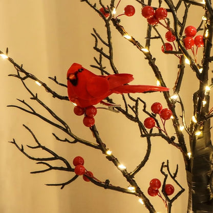 ✨ LED Vintage Glowing Tree with Cardinal and Red Berries