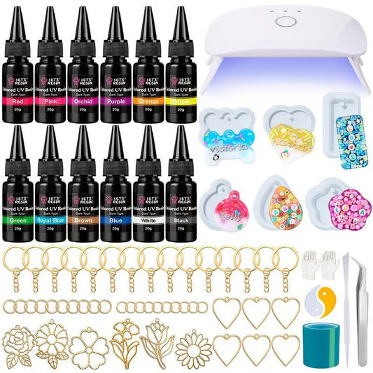 Instant Creation UV Resin Craft Kit: 12 Colors with Light & Tools