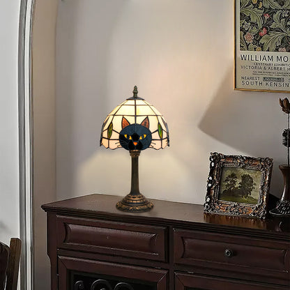 Black Cat Stained Glass Table Lamp
