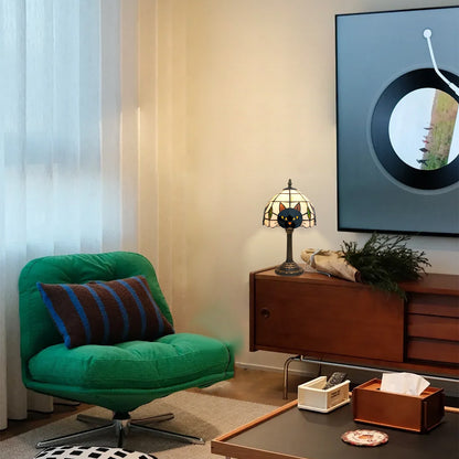 Black Cat Stained Glass Table Lamp