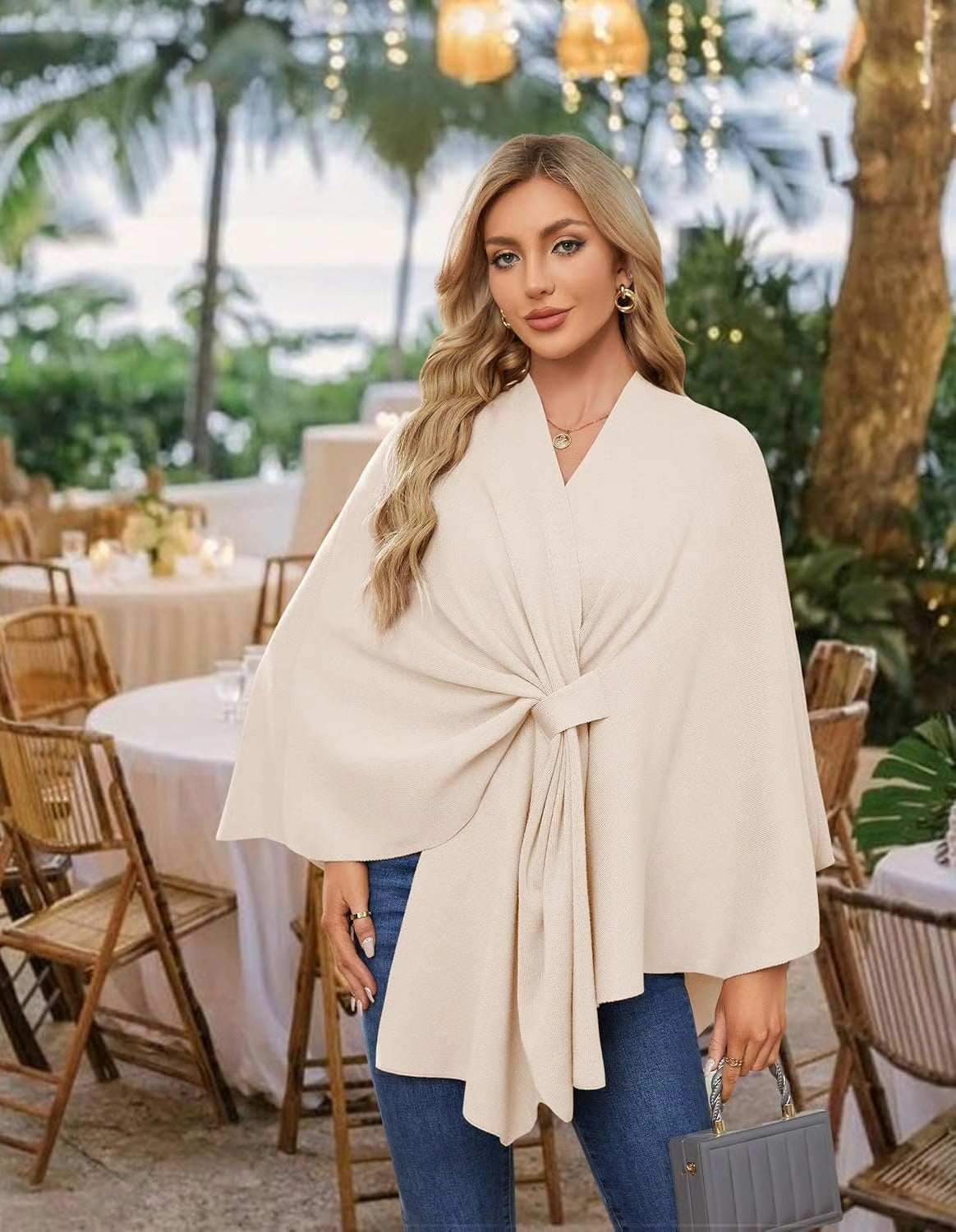 Elegant Wrap Shawl Soft Open Front Poncho Cape