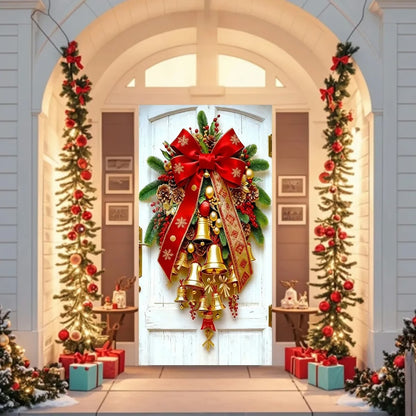 Christmas Door Covers, Decorative Bow Bell Wreath Christmas Door Wraps