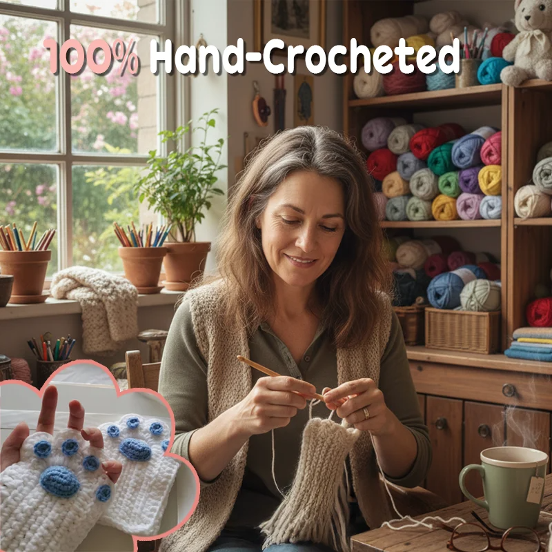 🐾Hand-Crocheted Cat Paw Mittens