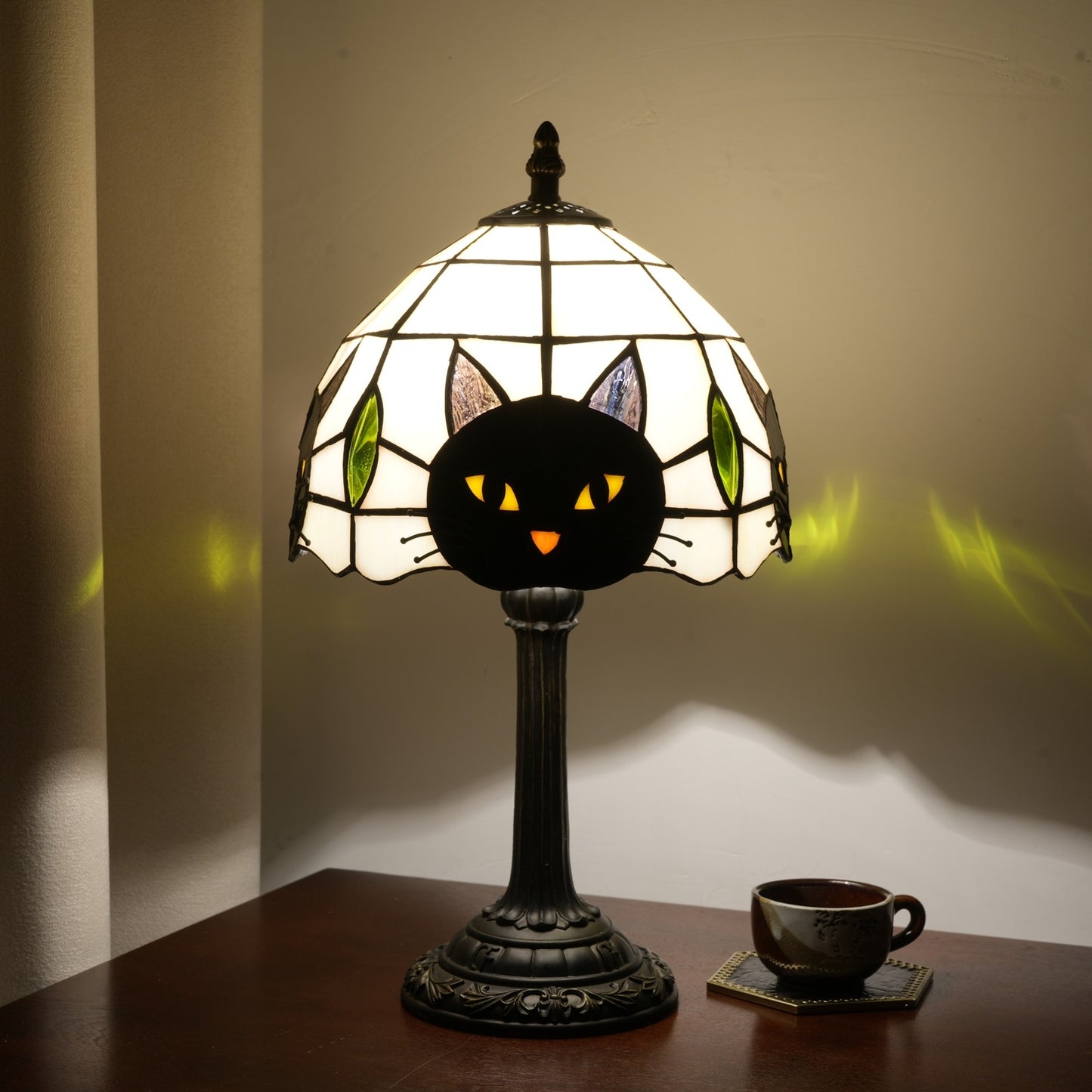 Black Cat Stained Glass Table Lamp